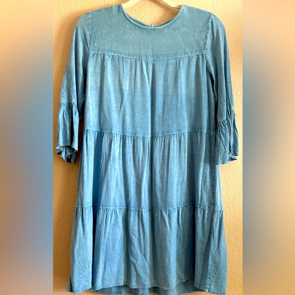 Light Blue Tensel Tiered Dress